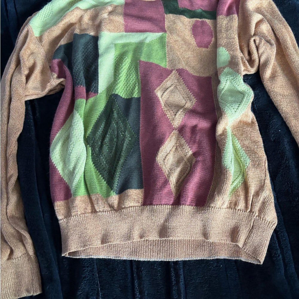 Geometric Patterned Sweater in Pink and Green